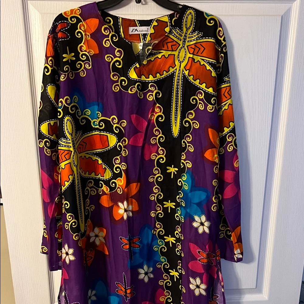 Colorful Floral and Dragonfly Dress